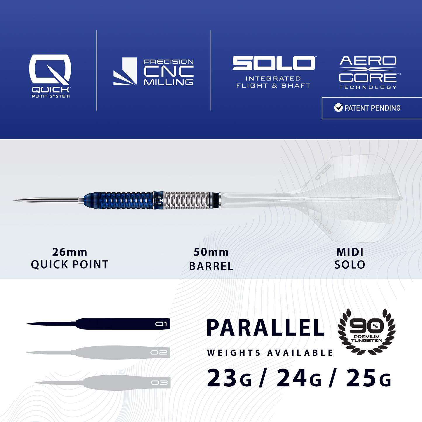 HARROWS - 23g Geo 01 Quick Point Darts - 90% Tungsten