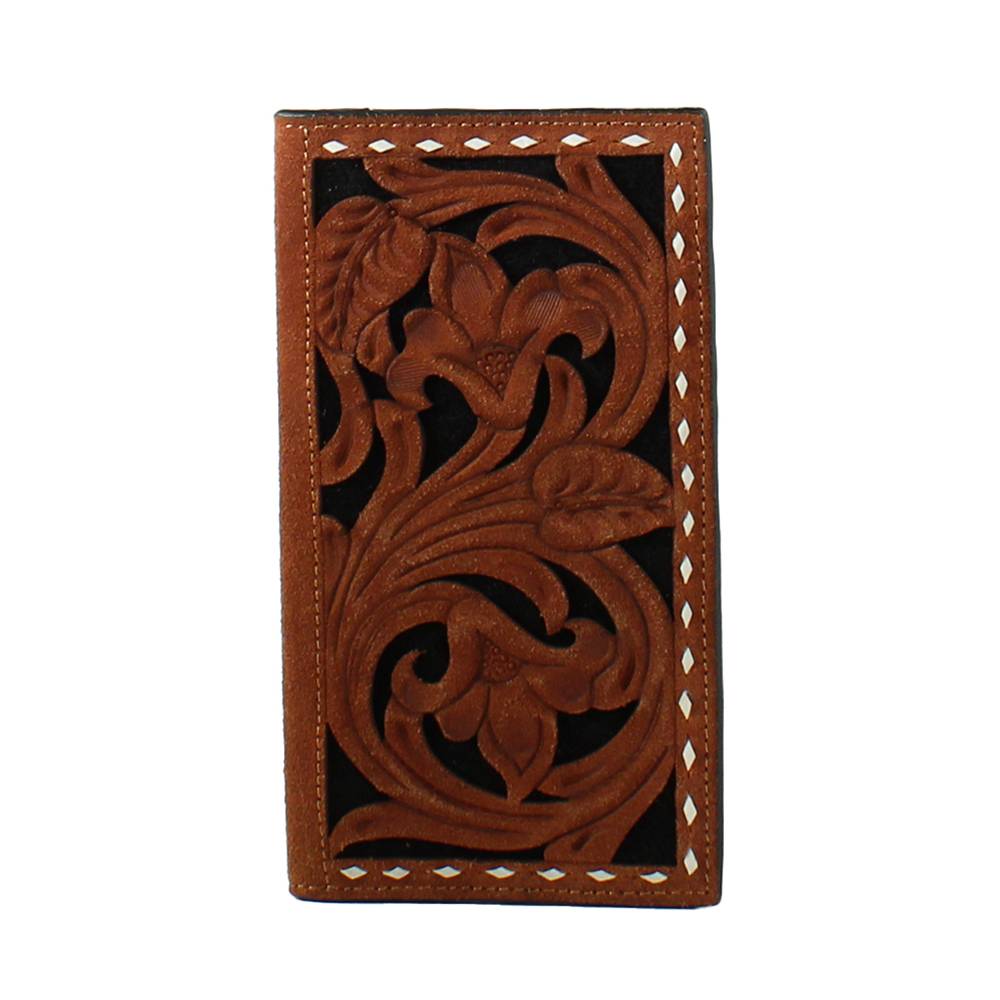 3D Floral Filigree Black Inlay Rodeo Wallet