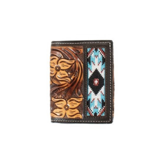 3D Tooled Floral Embroidered Trifold Wallet
