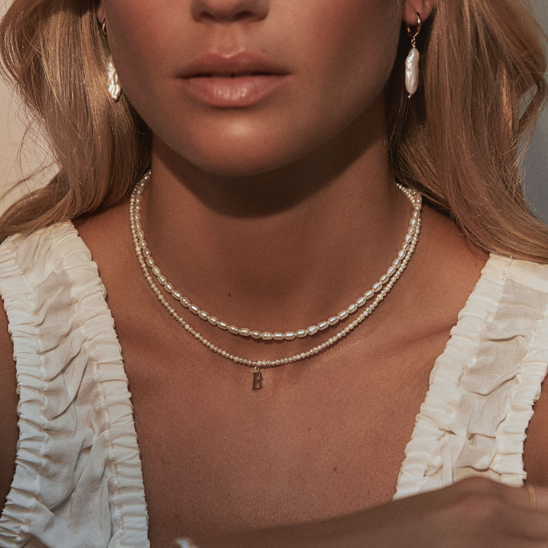 Silver Small Pearl Initial Letter Choker