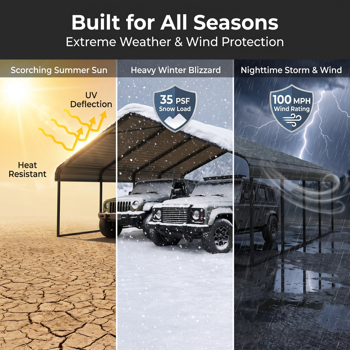 All-Weather Outdoor Carport 20×20 / 10×15 – Heavy-Duty Steel Frame Shelter for Cars, Boats & Equipment, Durable Cover, Quick Setup