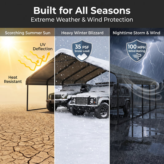 All-Weather Outdoor Carport 20×20 / 10×15 – Heavy-Duty Steel Frame Shelter for Cars, Boats & Equipment, Durable Cover, Quick Setup