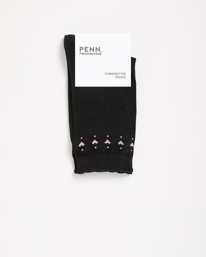 Scalloped-Edge Crew Socks with Hearts Placement Print