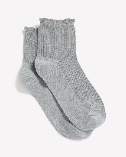 Textured Ankle Socks with Scalloped Edge