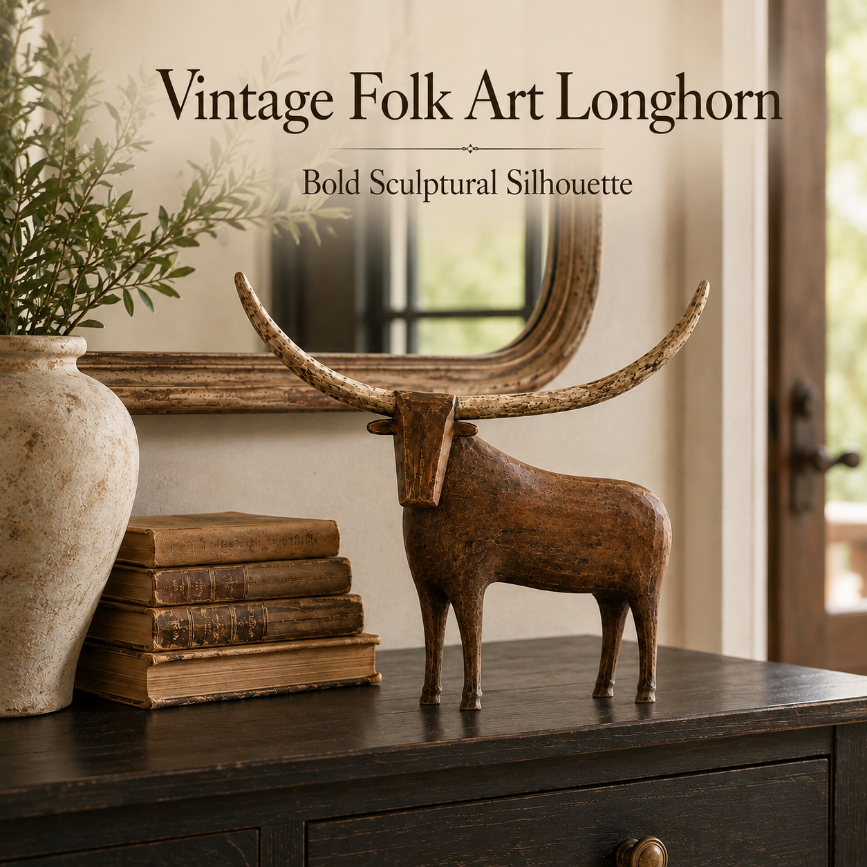 Vintage Longhorn Bull Sculpture