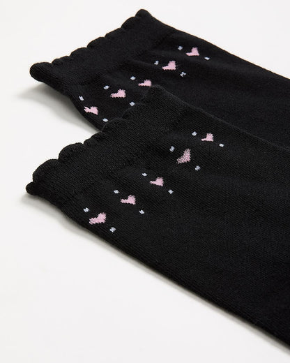 Scalloped-Edge Crew Socks with Hearts Placement Print