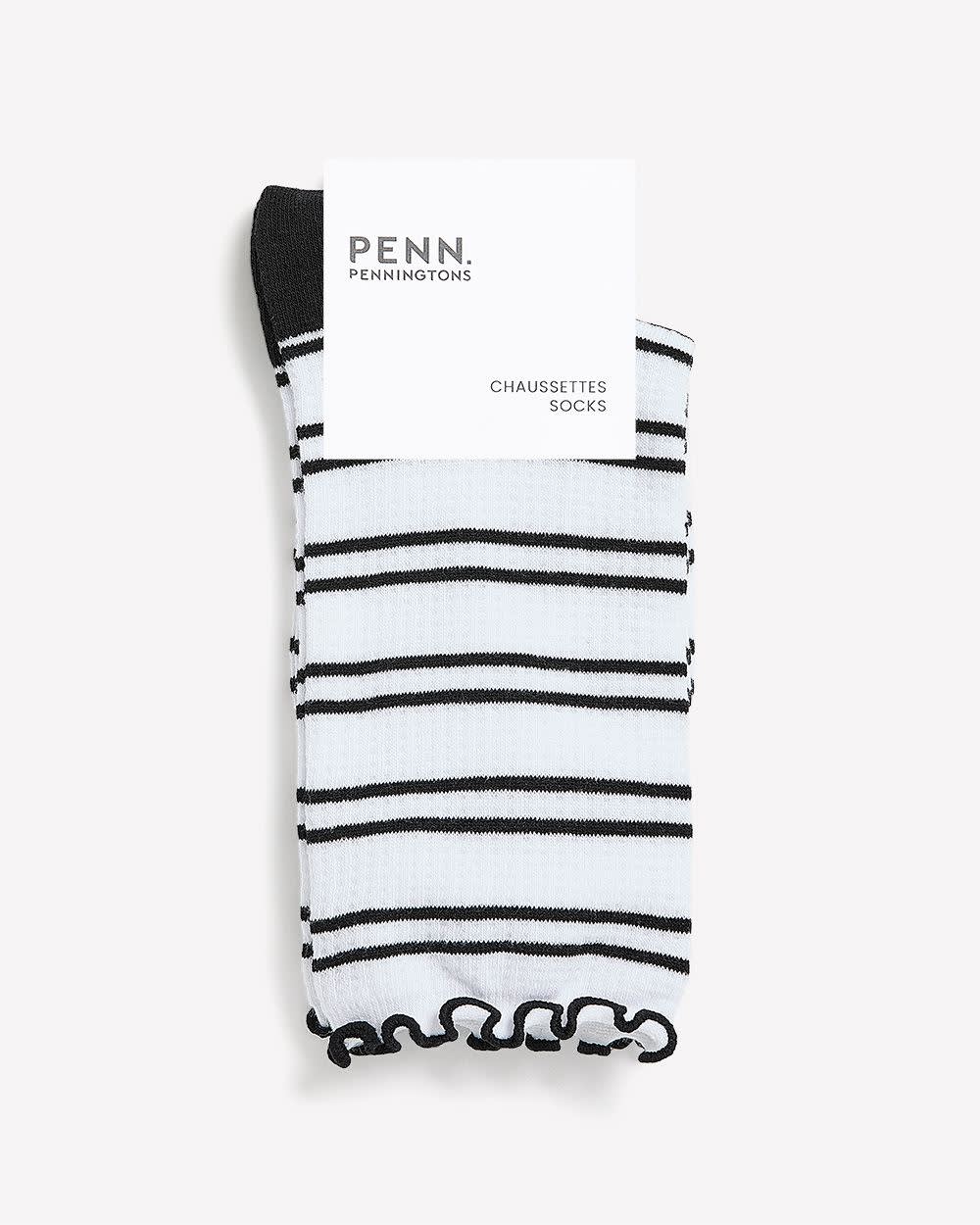 Striped Crew Socks with Lettuce Edge