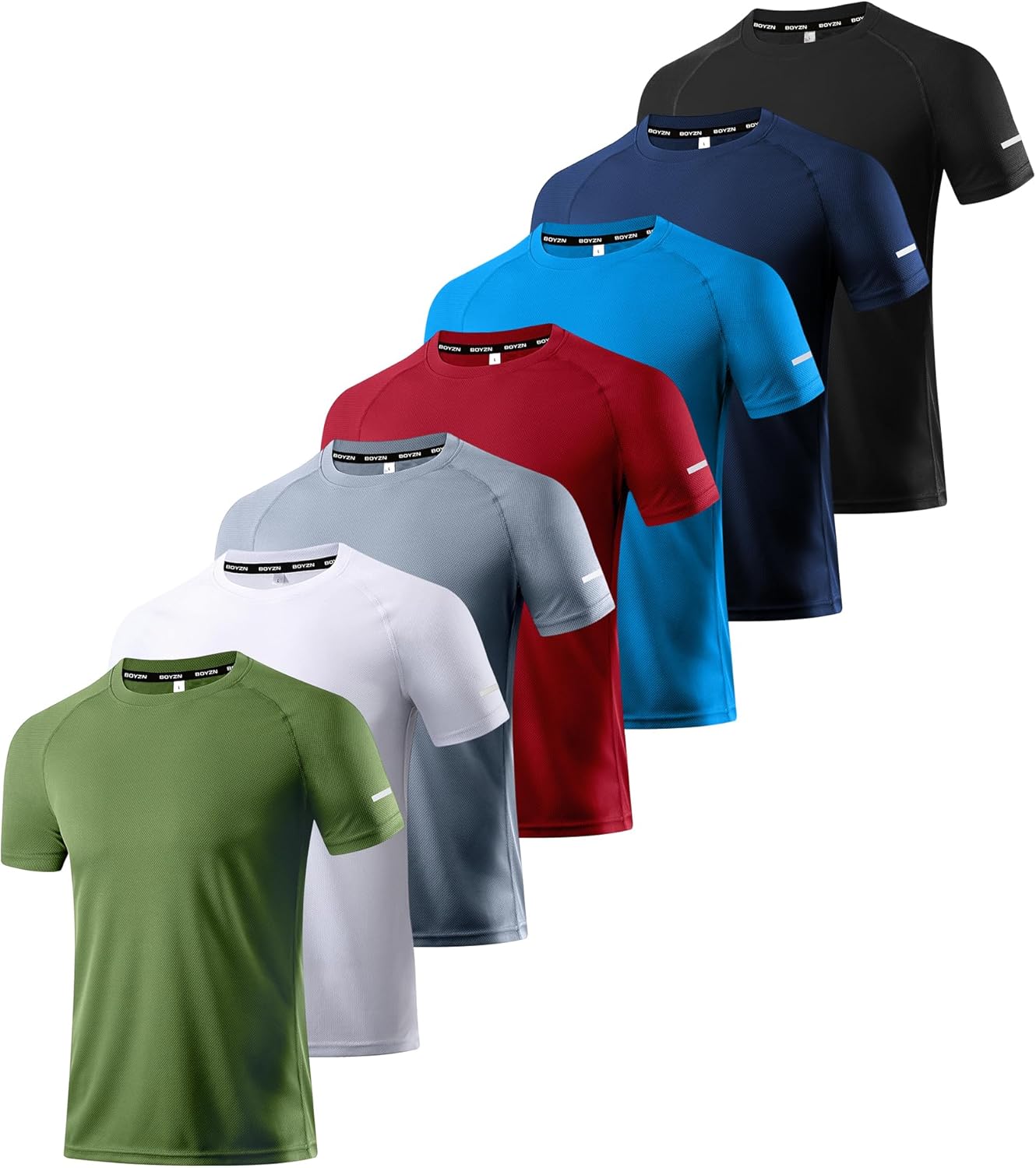 Boyzn 1, 3, 5 or 7 Pack Men's Workout Running Shirts, Dry Fit Moisture Wicking T-Shirt, Gym Athletic Short Sleeve Tee Shirts