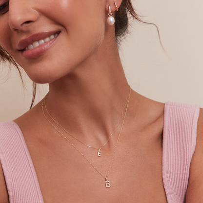 Solid Gold Genuine Diamond Initial Letter Necklace