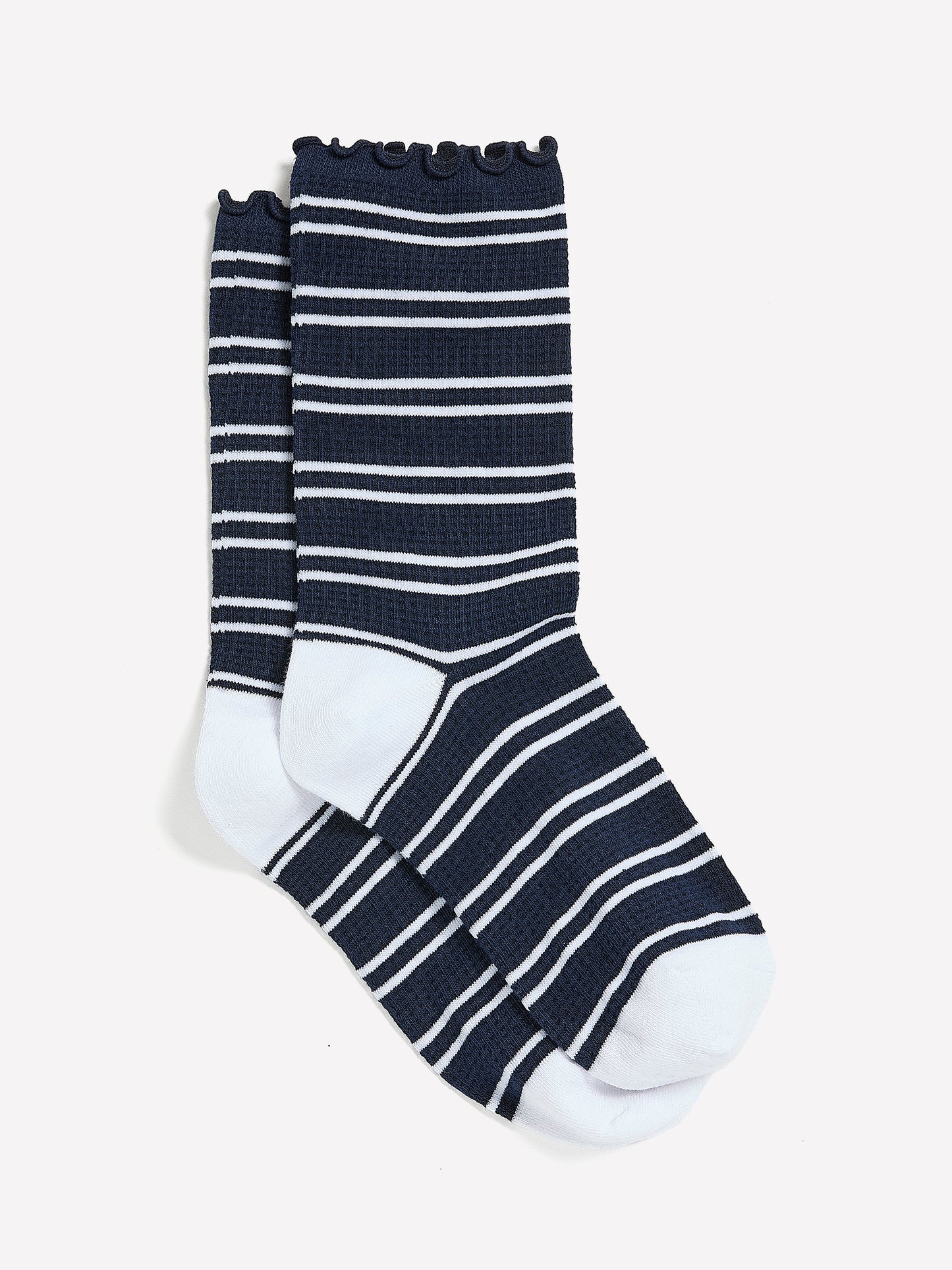 Striped Crew Socks with Lettuce Edge