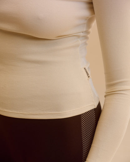 Rib Long Sleeve High Neck Top - Marshmallow White