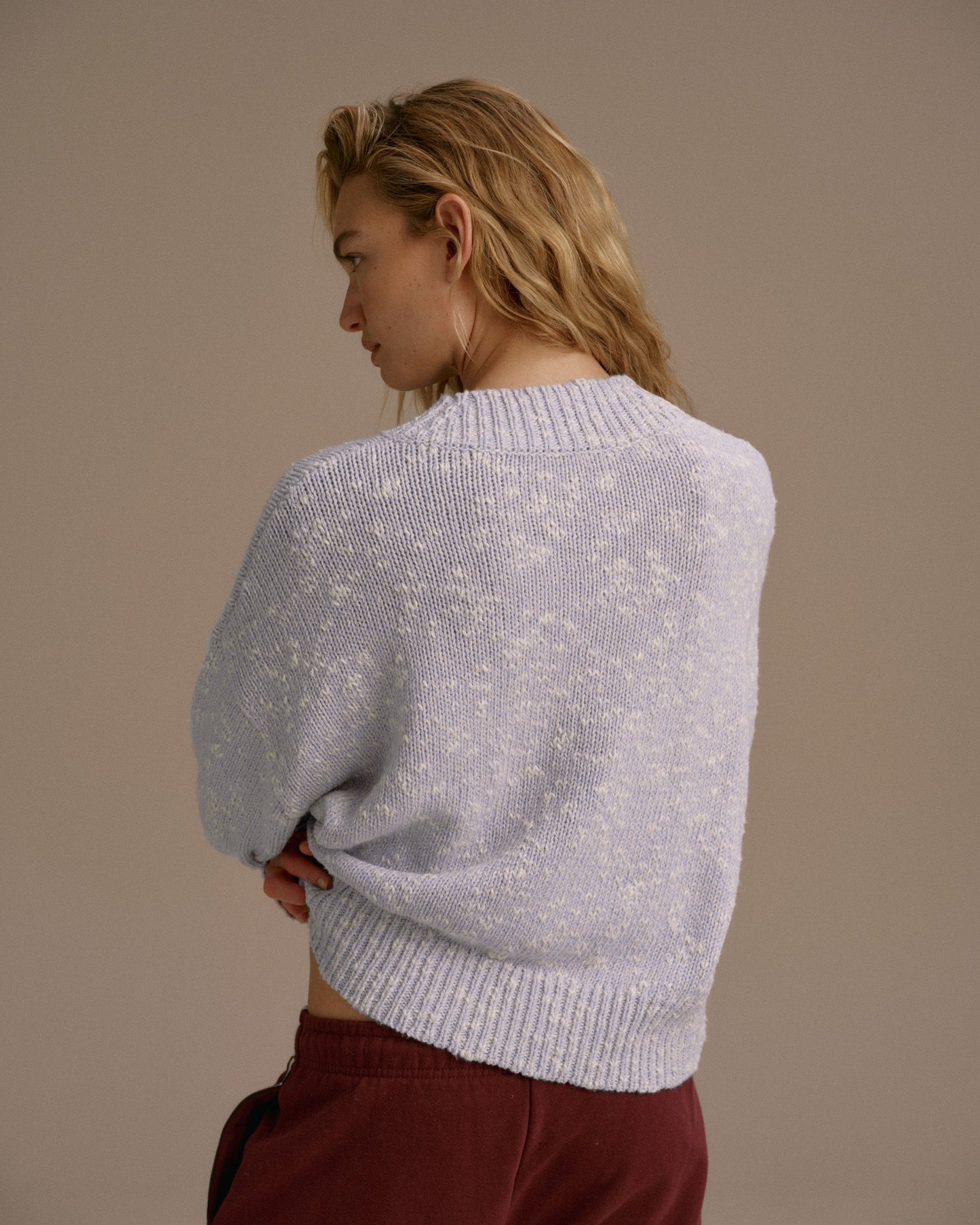 Textured Knit Oversized Sweatshirt - Blue