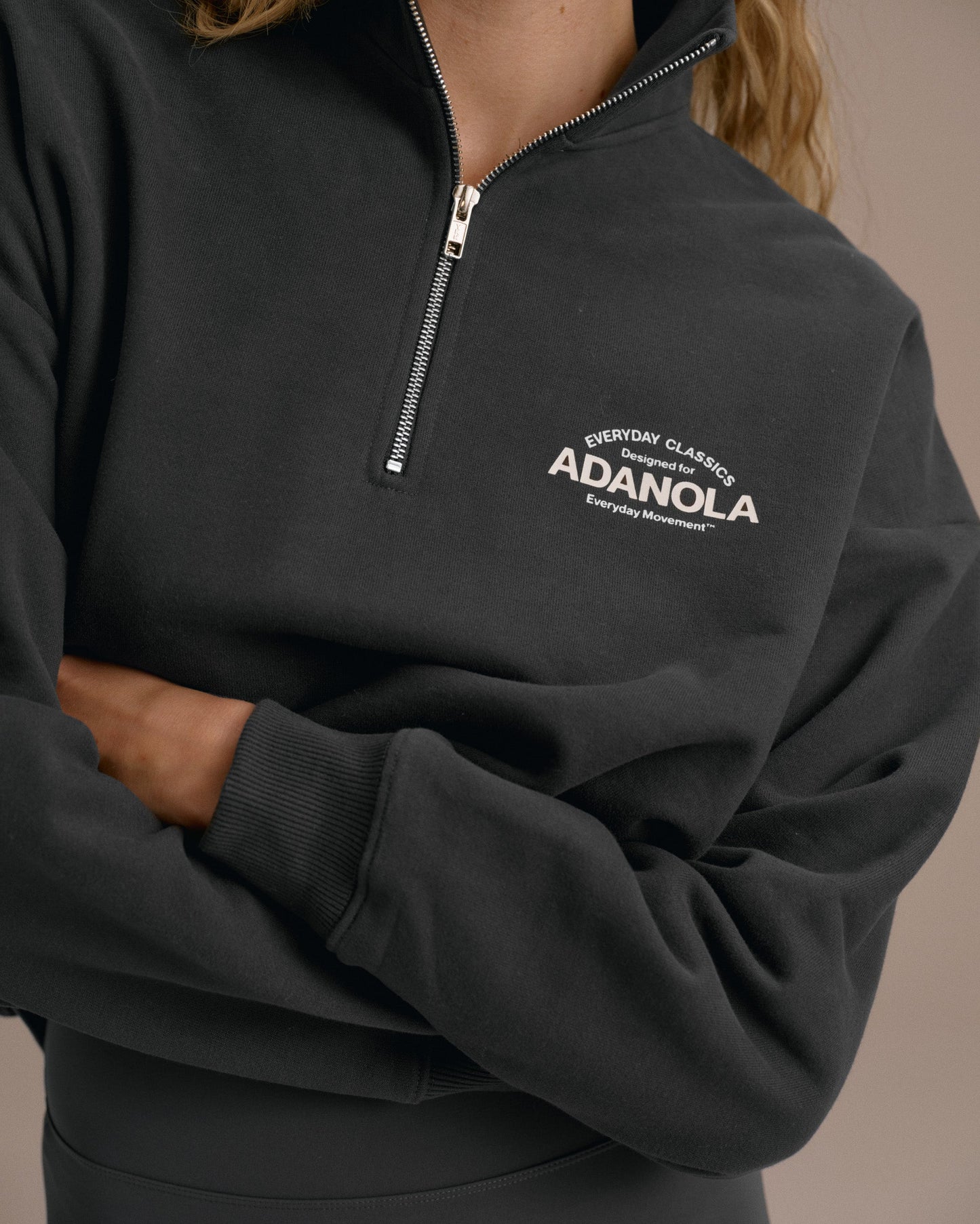 Classics Oversized Funnel Neck Zip Sweatshirt - Graphite Grey/Marshmallow White