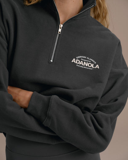 Classics Oversized Funnel Neck Zip Sweatshirt - Graphite Grey/Marshmallow White