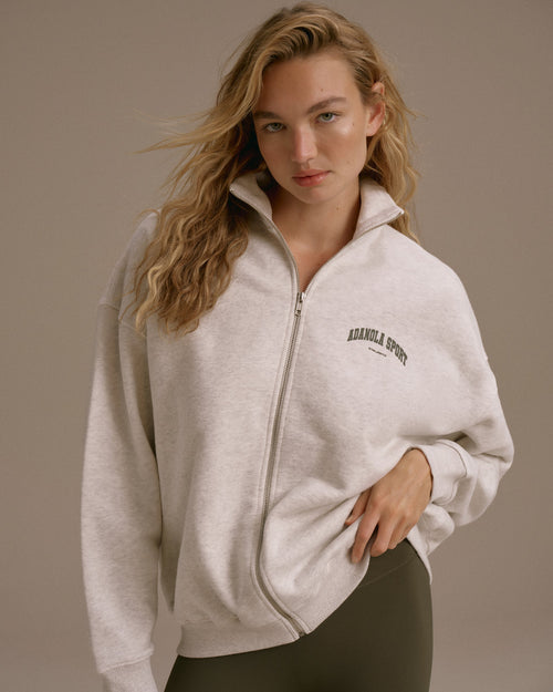 AS Oversized Full Zip Funnel Neck Sweatshirt - Light Grey Melange/Dark Olive