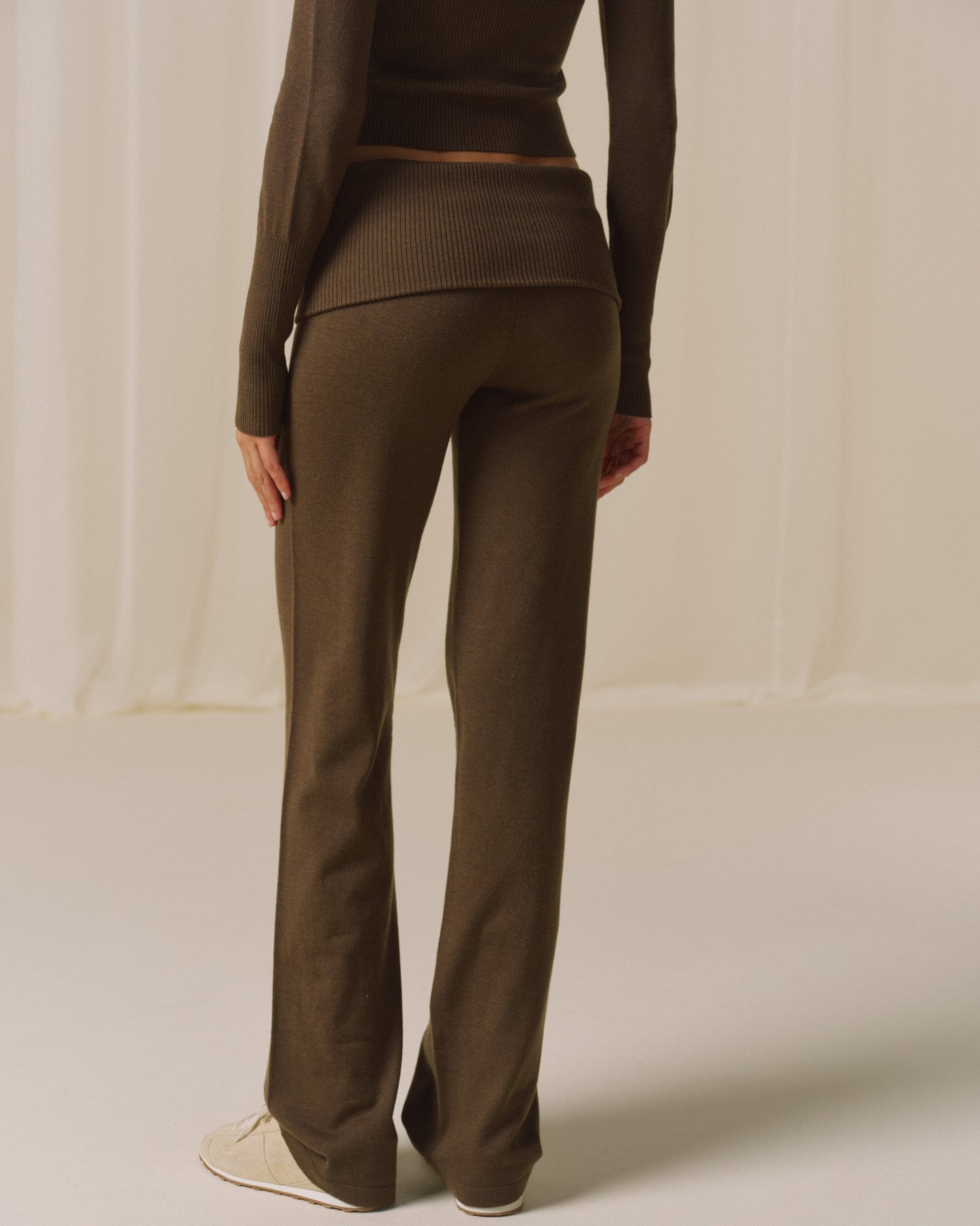 Knit Fold Over Trousers - Dark Mocha Brown