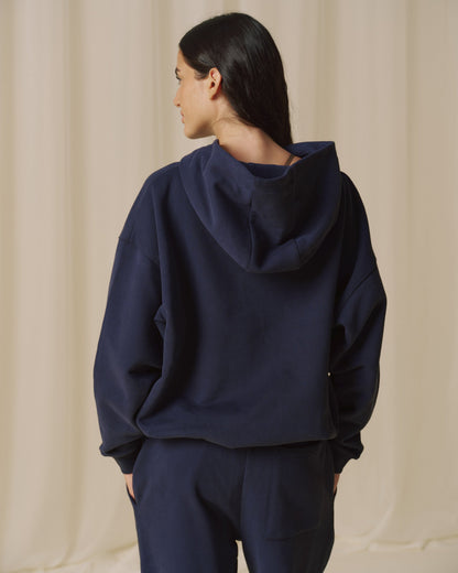 Varsity Zip Through Hoodie - Navy Blue