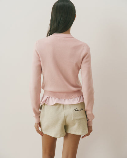 Varsity Knit Zip Through Cardigan - Pink