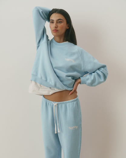 Le Mode De Vie Washed Loose Fit Sweatshirt - Breeze Blue/Marshmallow White