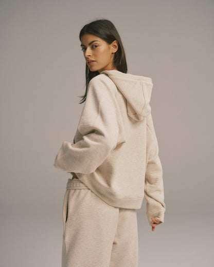 Loopback Henley Hoodie - Oatmeal Melange