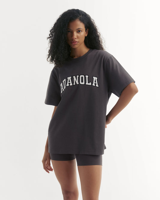 Varsity Short Sleeve Oversized T-shirt - Coffee Bean/White