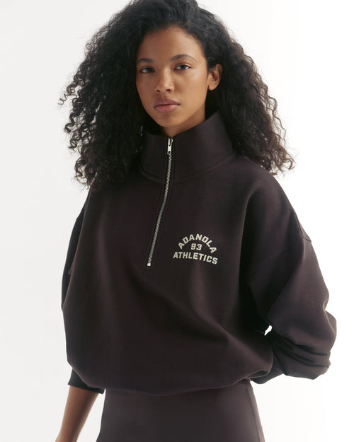 Campus Relaxed Funnel Neck Zip Sweatshirt - Coffee Bean/Marshmallow White