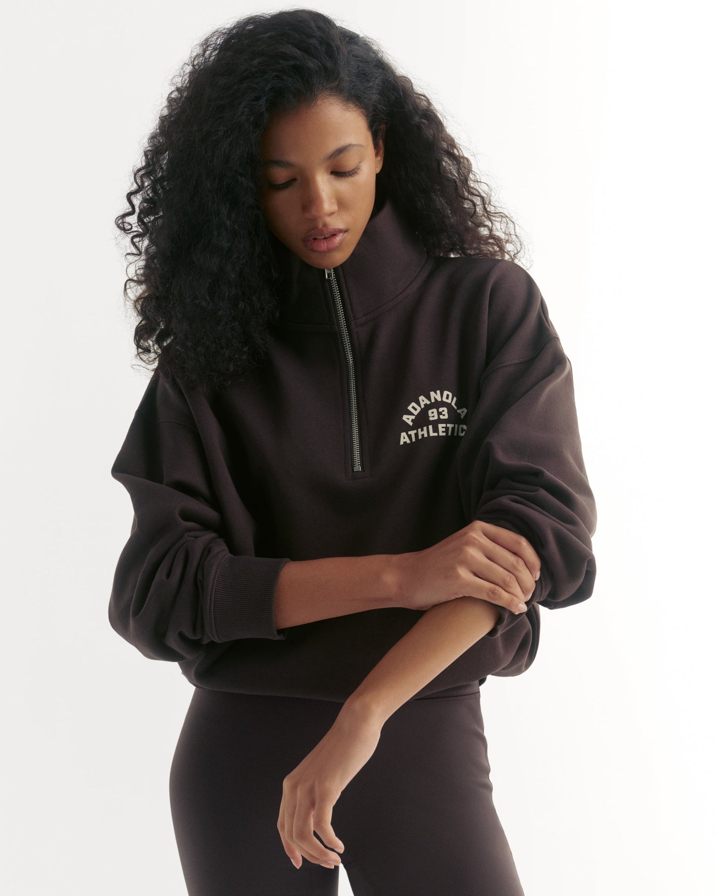 Campus Relaxed Funnel Neck Zip Sweatshirt - Coffee Bean/Marshmallow White