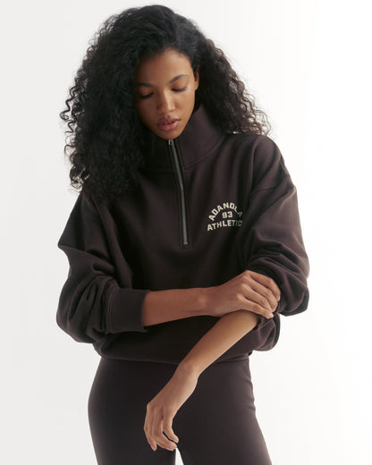 Campus Relaxed Funnel Neck Zip Sweatshirt - Coffee Bean/Marshmallow White
