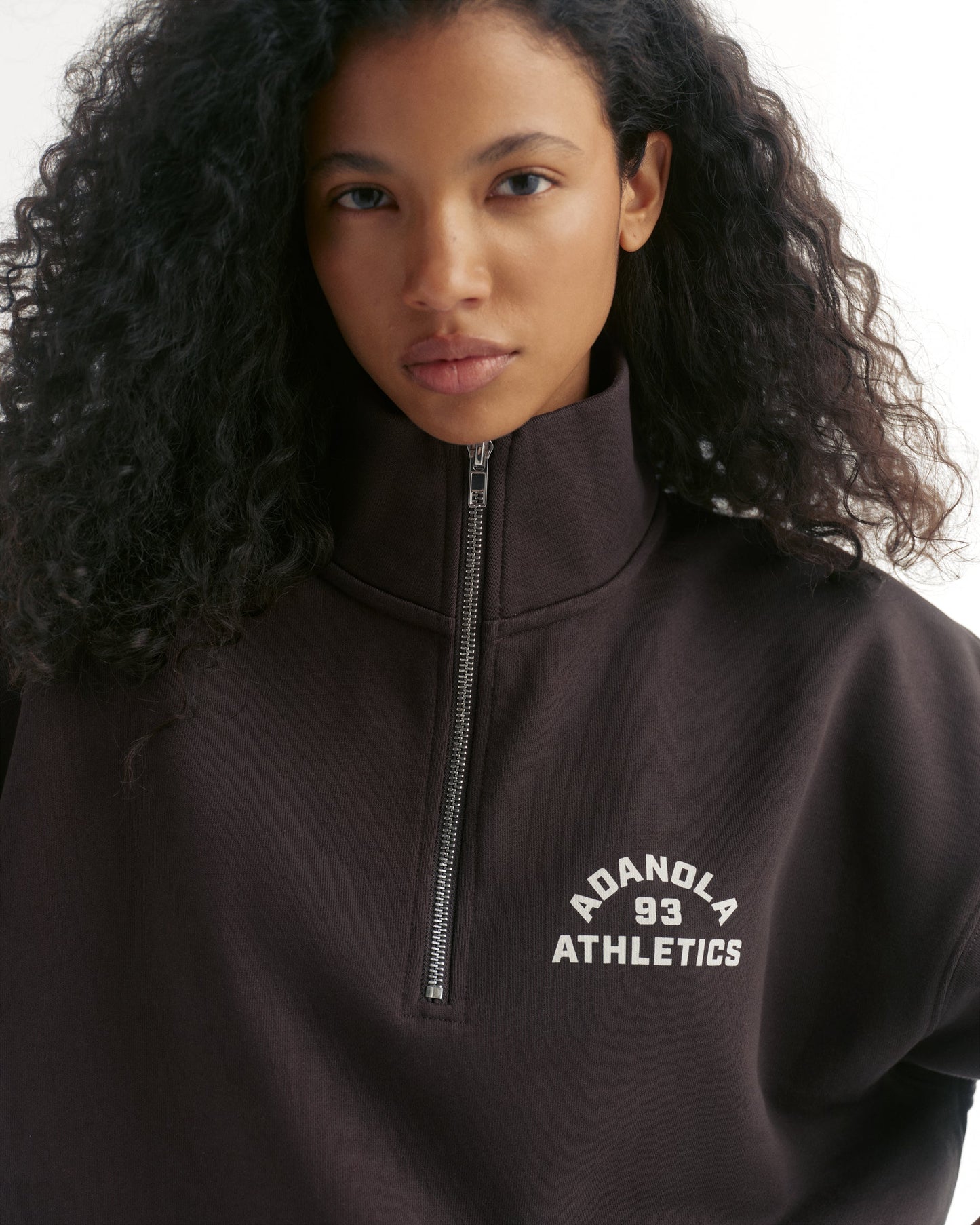 Campus Relaxed Funnel Neck Zip Sweatshirt - Coffee Bean/Marshmallow White