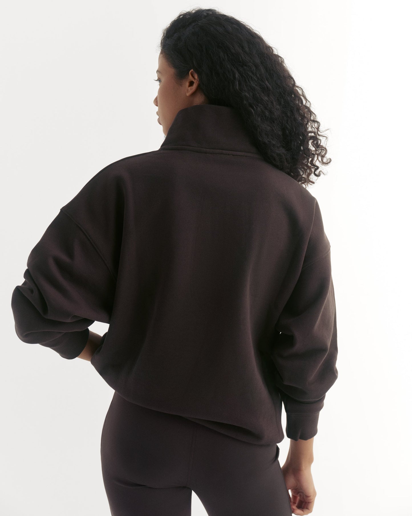 Campus Relaxed Funnel Neck Zip Sweatshirt - Coffee Bean/Marshmallow White