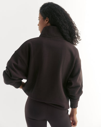 Campus Relaxed Funnel Neck Zip Sweatshirt - Coffee Bean/Marshmallow White