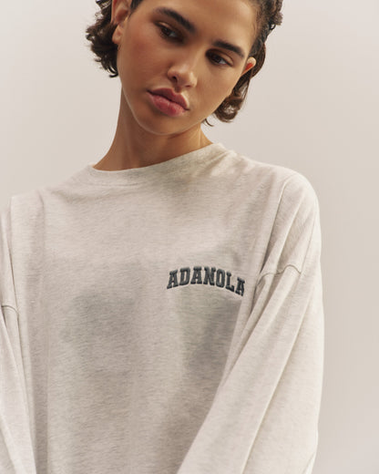 Varsity Long Sleeve Oversized T-Shirt - Light Grey Melange/Graphite Grey