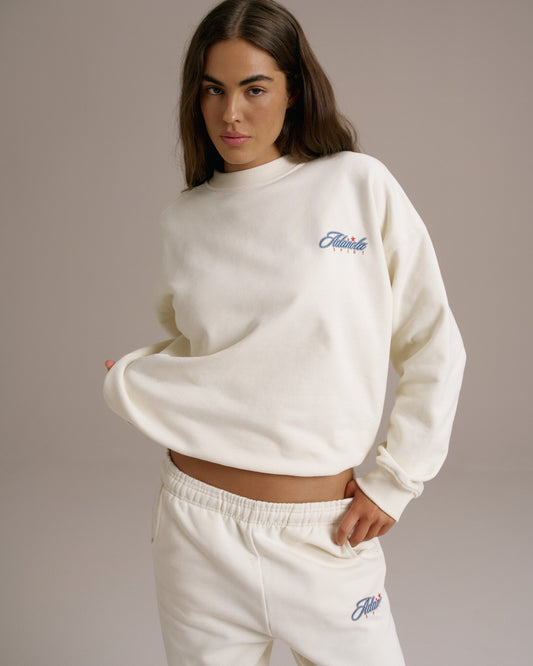 Varsity Collegiate Oversized Sweatshirt - Marshmallow White