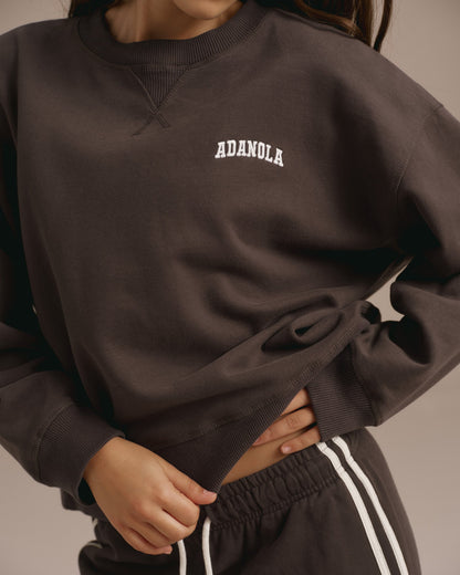Varsity Loose Fit Sweatshirt - Coffee Bean/Marshmallow White