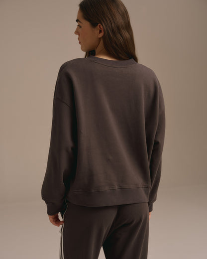 Varsity Loose Fit Sweatshirt - Coffee Bean/Marshmallow White