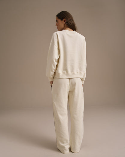 Varsity Loose Fit Sweatpants - Marshmallow White/Coffee Bean