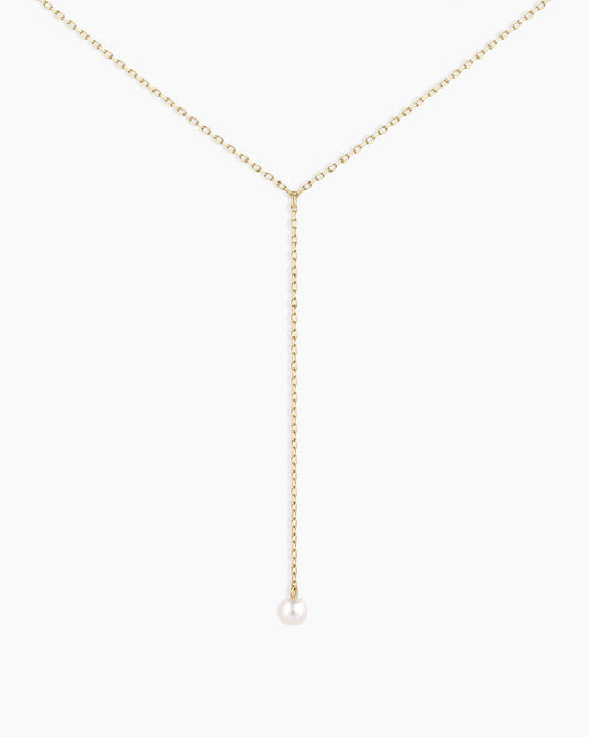 14K Gold Pearl Lariat Necklace