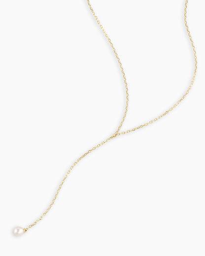 14K Gold Pearl Lariat Necklace