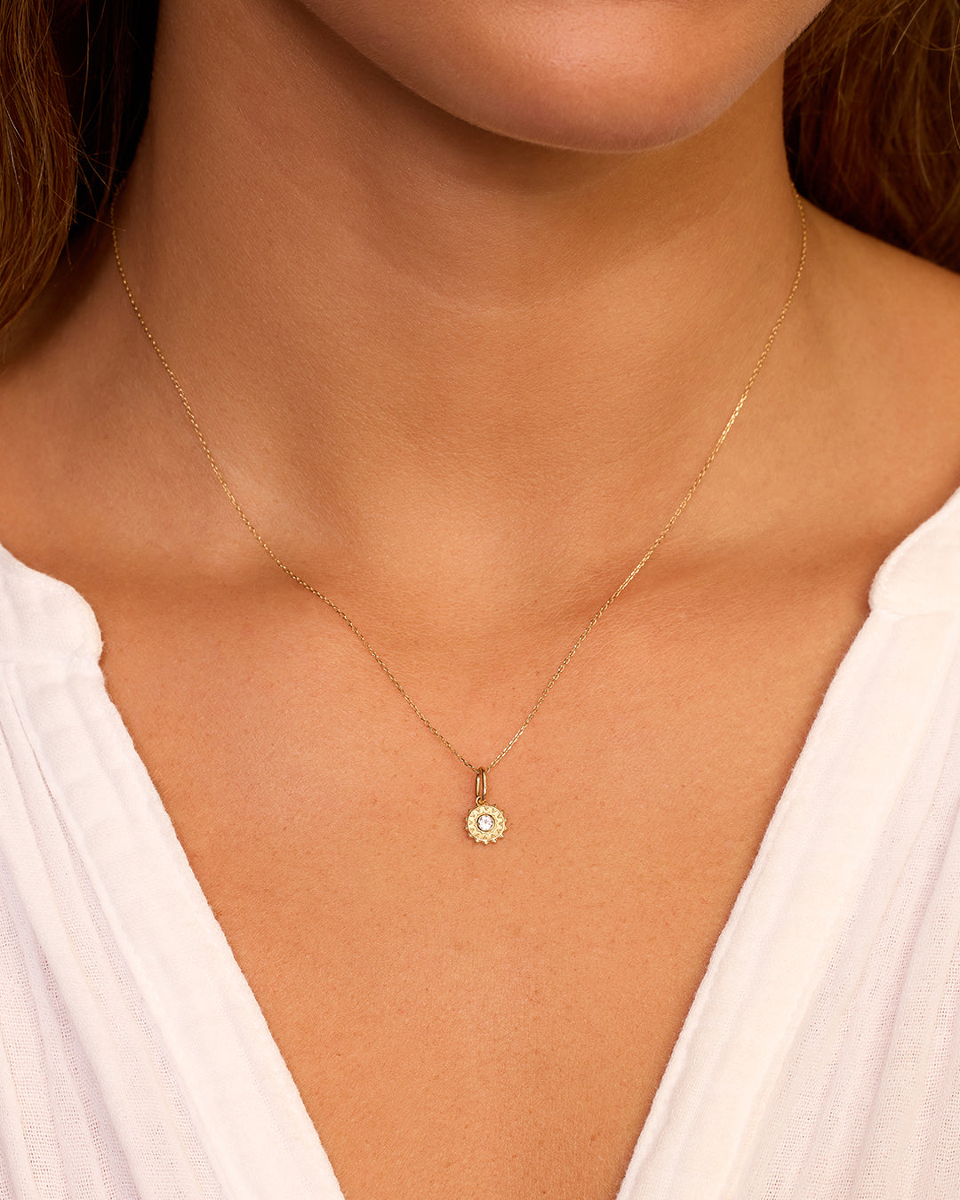 14K Gold Sun Birthstone Charm Necklace