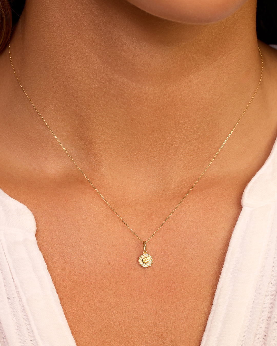 14K Gold Sun Birthstone Charm Necklace