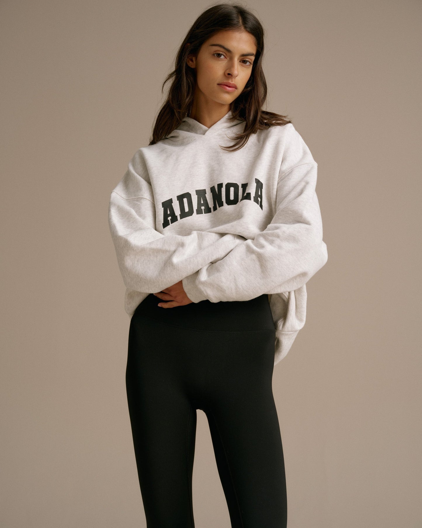 Varsity Oversized Hoodie - Light Grey Melange/Black