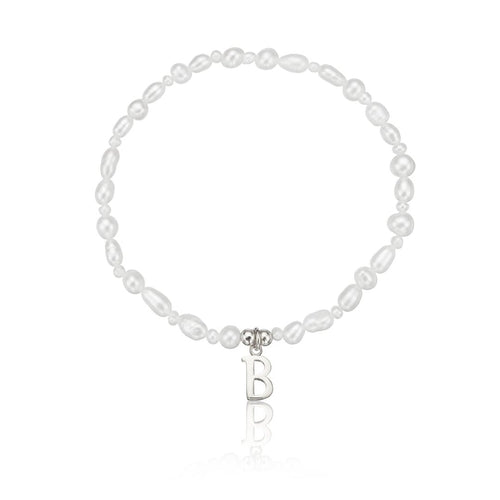 Silver Pearl Initial Letter Bracelet
