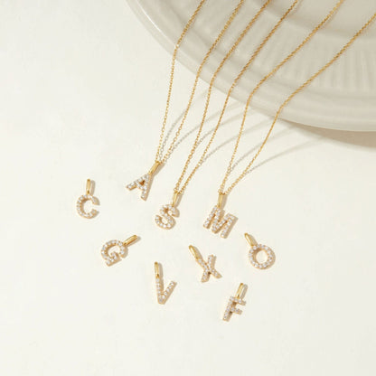 Solid Gold Genuine Diamond Initial Letter Necklace