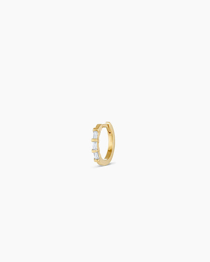 14K Gold Baguette White Sapphire Single Huggie