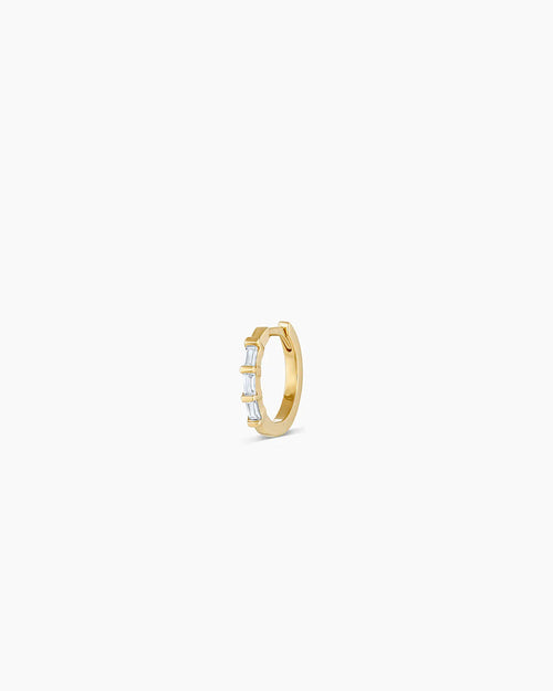 14K Gold Baguette White Sapphire Single Huggie