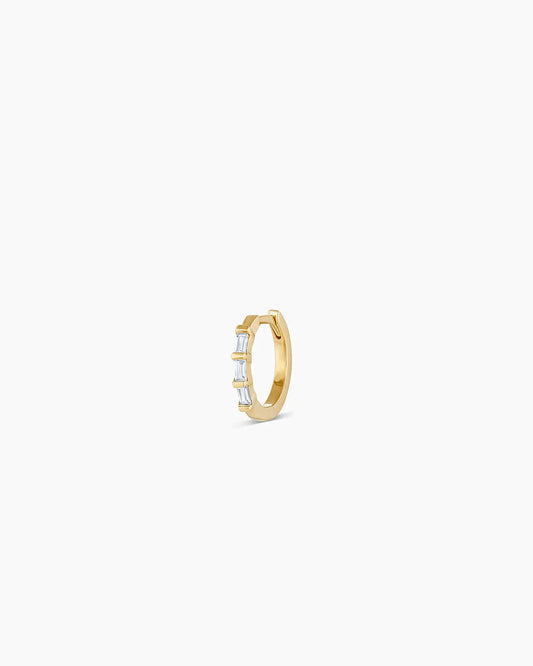 14K Gold Baguette White Sapphire Single Huggie