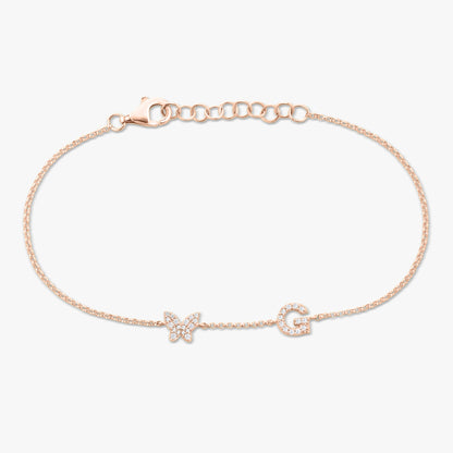 Initial and Diamond Butterfly Bracelet