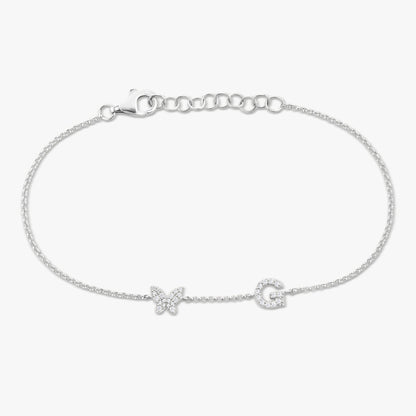 Initial and Diamond Butterfly Bracelet