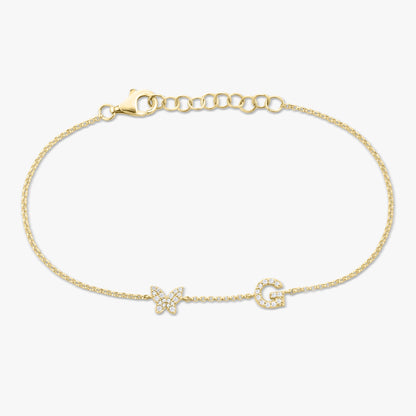Initial and Diamond Butterfly Bracelet