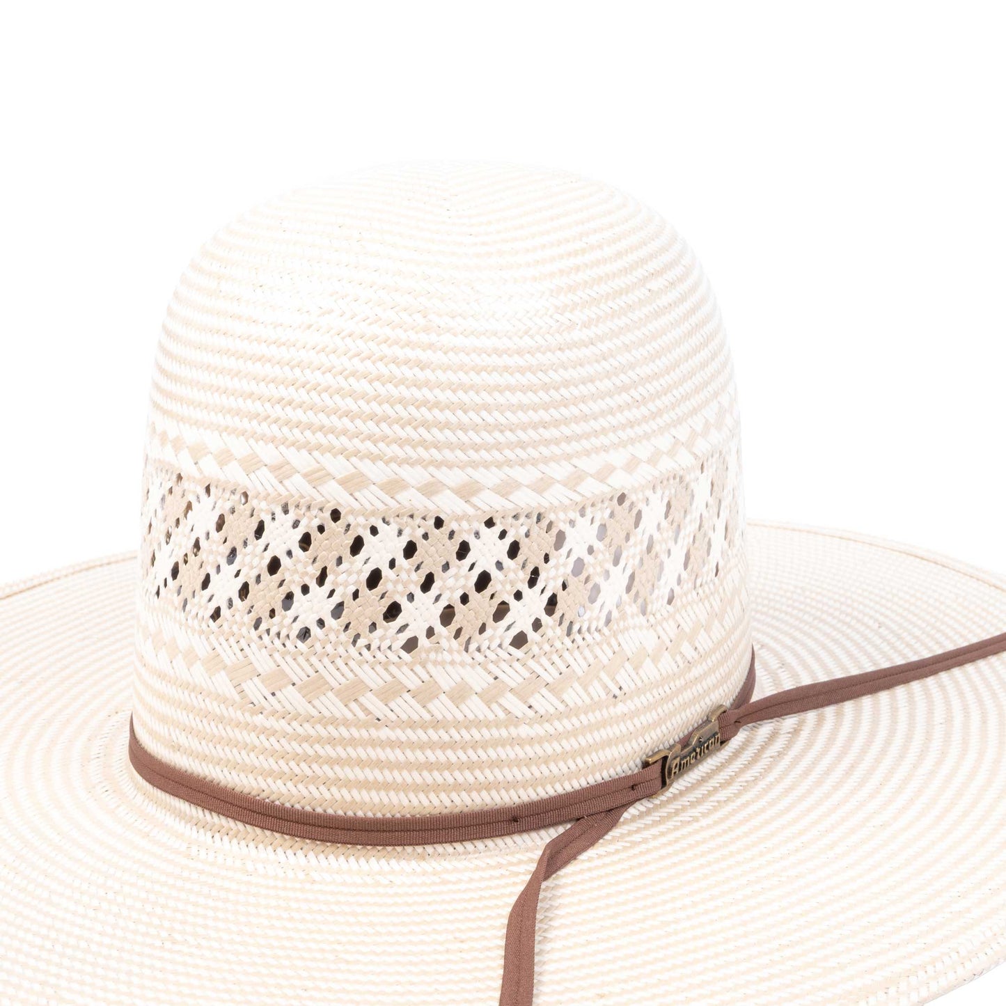 American Two Tone Vented Tan/Ivory Open Crown Straw Hat - 4 1/4"